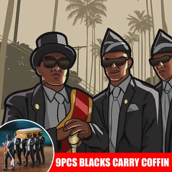 

9PCS Blacks Carry The Coffin Team 10CM Men Model Home Decoration PVC Action Figure Collection Toys Adornment