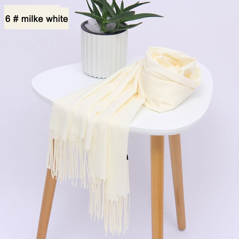 6 milk white Женские однотонные хлопковые шарфы с кисточкой женские зимние тонкие весенний шарф летние роскошные женские шали теплые шарфы для женщин - Цвет: 6 milk white