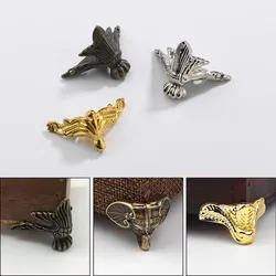 4Pcs/Set Antique Wood Box Feet Leg Corner Protector Triangle Rattan Carved Decorative Bracket For Furniture Hardware
