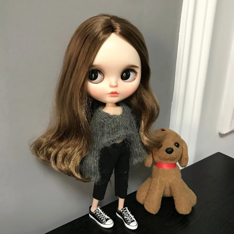 1/6 blyth кукольная одежда Pullip модные кукольные аксессуары свитер+ джинсы с дырками костюм 30 см bjd blyth кукольная одежда для Барби