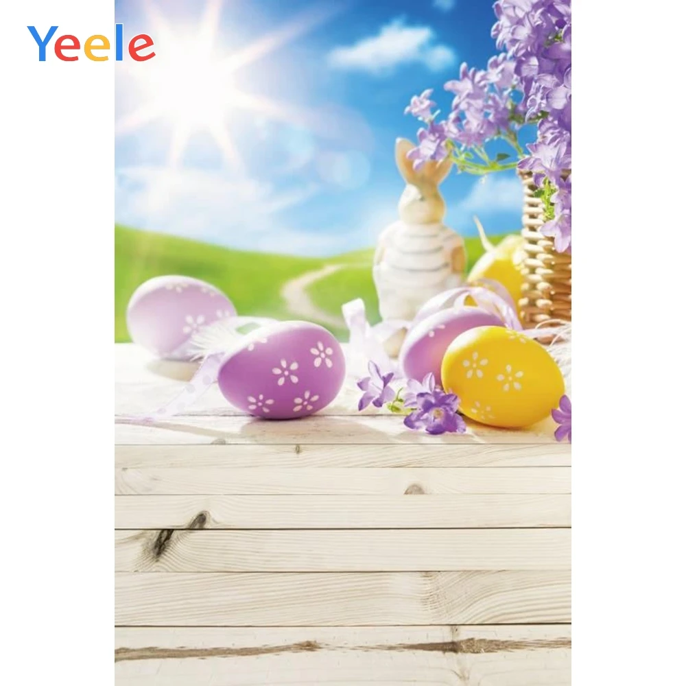 

Spring Easter Backdrop Flower Rabbit Eggs Wood Floor Baby Shower Photography Background For Photo Studio Photophone Photocall