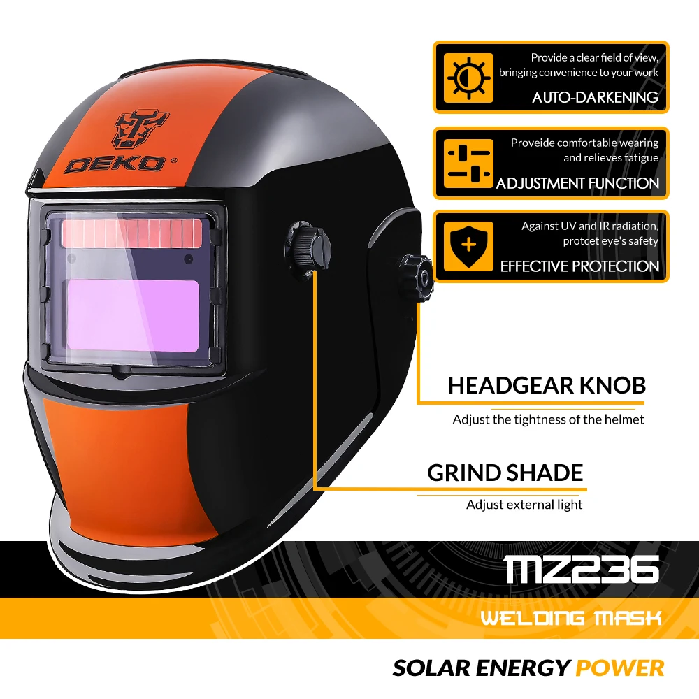 DEKO Orange S Solar Auto Darkening MIG MMA Electric Welding  Mask/Helmet/Welding Lens for Welding Machine or Plasma Cutter