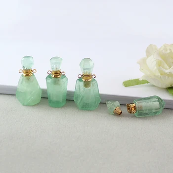 

1PC Natural green Fluorite Charm quartz crystal healing stone necklace pendants reiki Essential Oil Diffuser bottle pendant