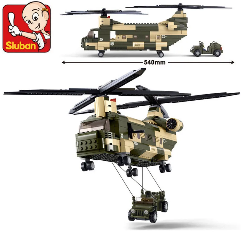 

520Pcs Military Air Force Transport Helicopter Model Building Blocks ARMY Soldiers Brinquedos DIY Bricks Educational Kids Toys