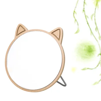 

1PC Wooden Cosmetic Mirror Cat Design Makeup Mirror Bedroom Desktop Mirror Dressing up Mirror for Girls Women