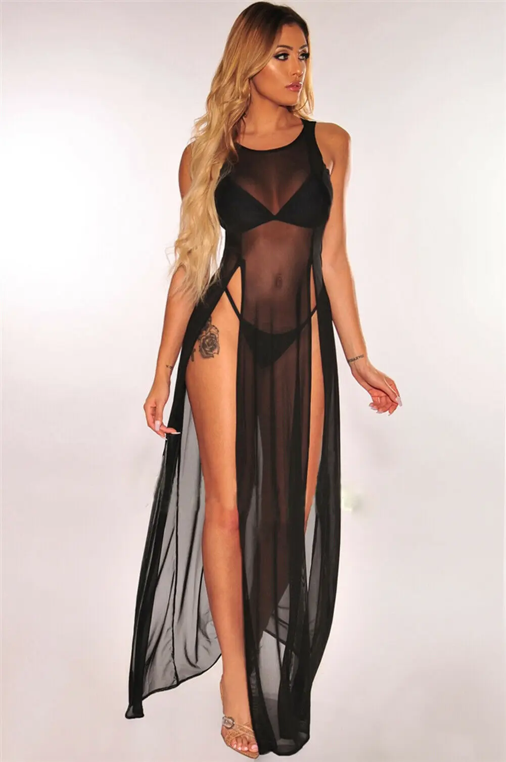 Sexy Women Mesh Sheer Long Maxi Dress Evening Party Beach Dresses Sundress Bikini Cover Up See-through Tulle Cover-Ups beach cover swimsuit cover beach dress