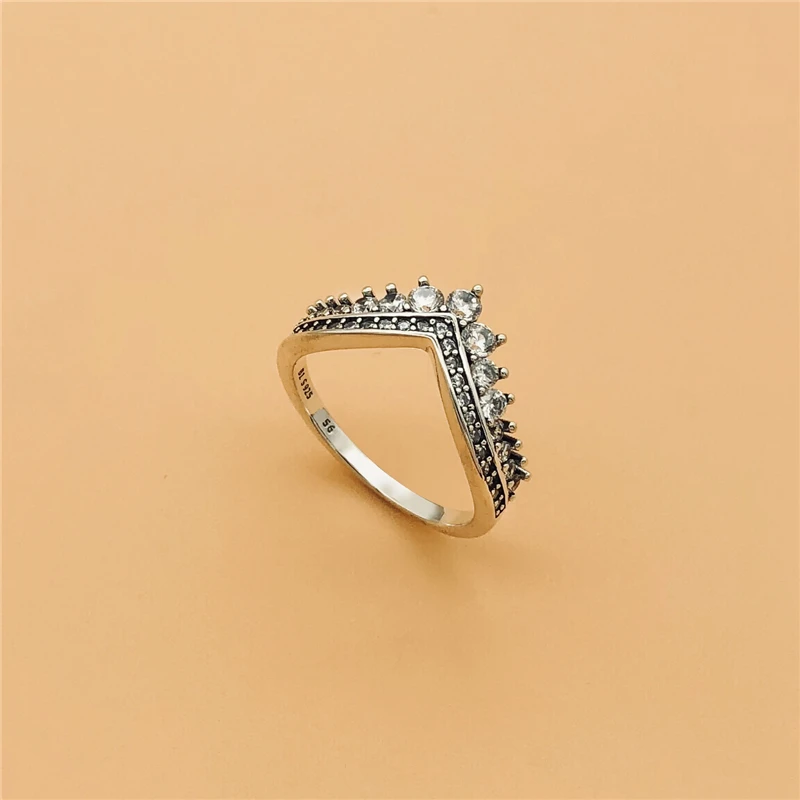 Cefuny Original 925 Sterling Silver Princess Wishbone Ring with Clear Cubic Zirconia Rose Gold Colour Autumn New Style