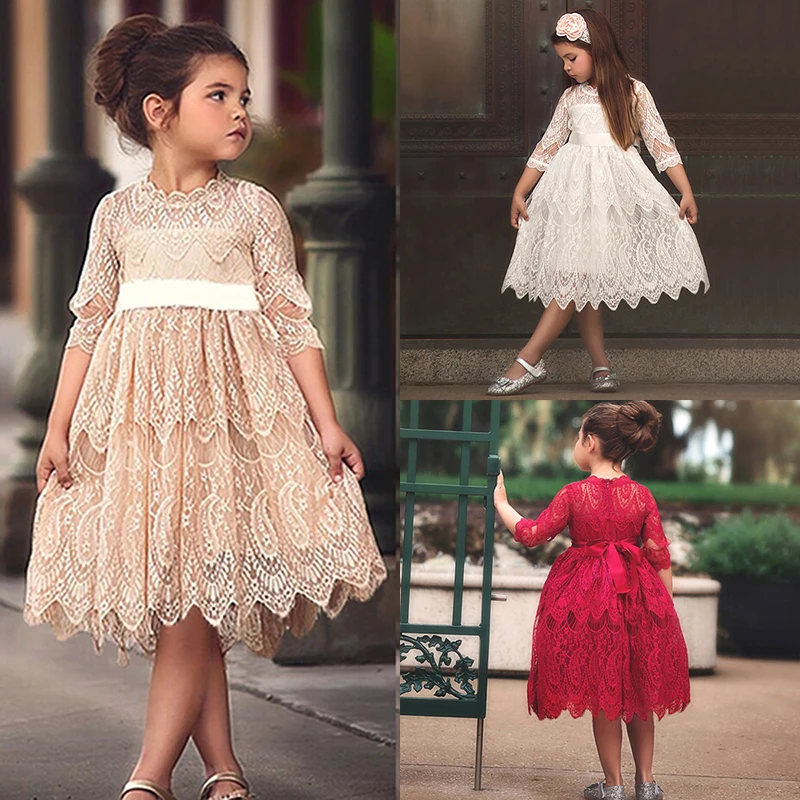 Коллекция года, детское кружевное платье с цветочным узором для маленьких девочек платья принцессы для свадебной вечеринки повседневная одежда для девочек возрастом от 2 до 7 лет