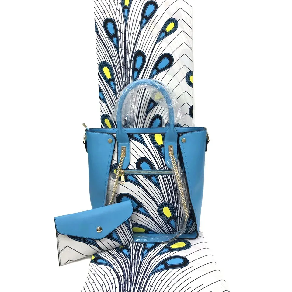 

3pc Set Ankara Handbag+Clutch Bag+6 Yard african real dutch wax kitenge fabric For Wedding YBGB-16