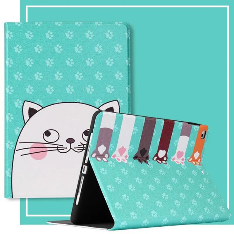 

For iPad 10.2 Case Cartoon Cat PU Silicone Soft Back Tablet Cover For iPad Mini 2 3 4 5 Air 1 2 Pro 11 Flip smart stand Case