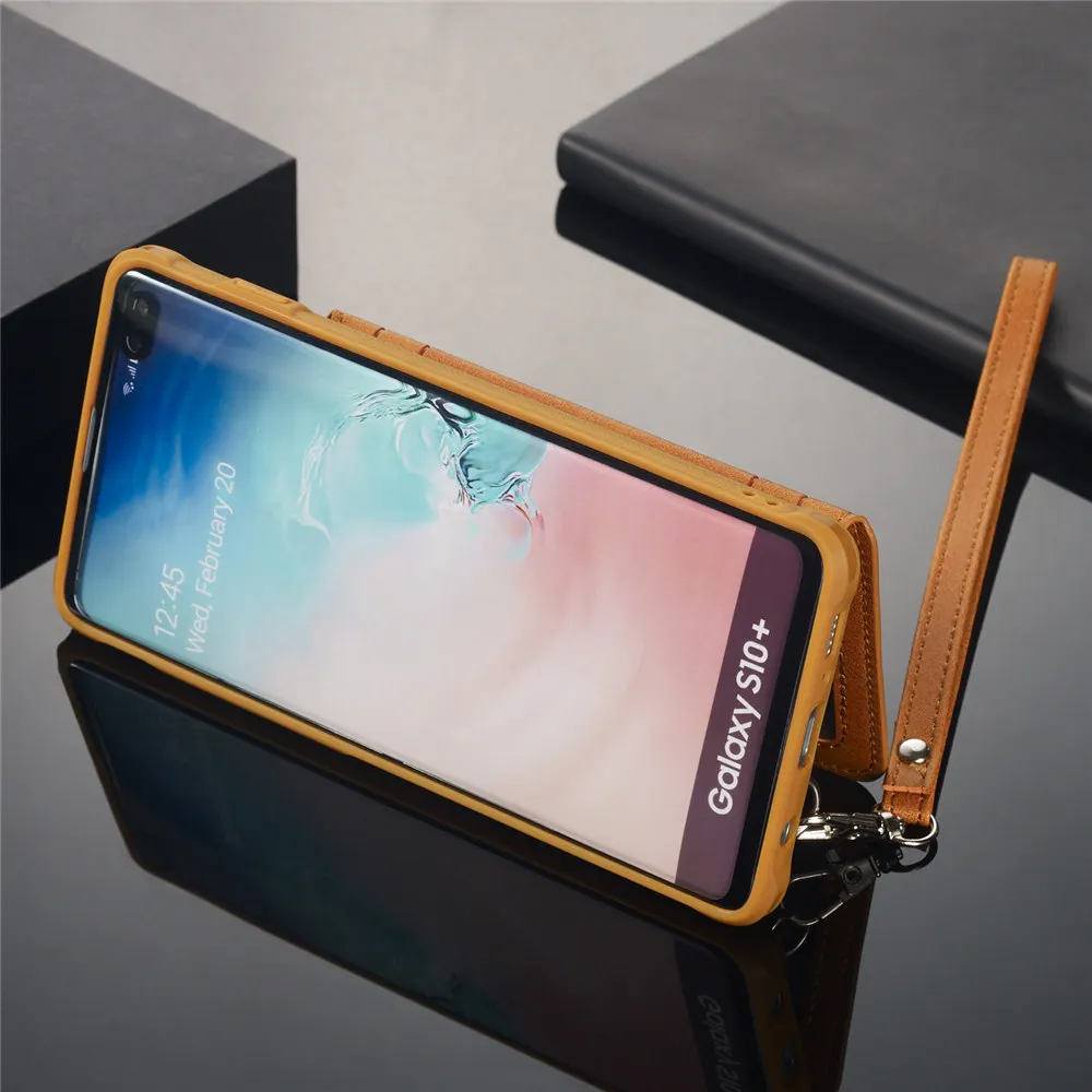 Противоударный чехол для телефона с карманом для карт для samsung Galaxy S10e S10 S9 S8 Plus Note 8 9, чехол-кошелек с ремешком