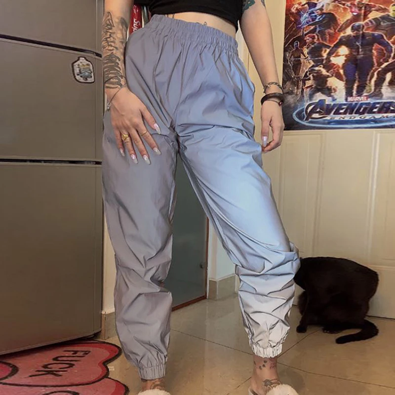  Female Summer Pants New Reflective Sports Pants Women Hip Hop Practice Clothing Adult Street Dance 