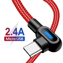 0,25/1/2 M 90 градусов Тип usb C кабель для передачи данных Micro USB Зарядное устройство для iPhone х XR XS MAX 6, 6 S, 7, 8plus, светодиодный кабель для мобильного телефона