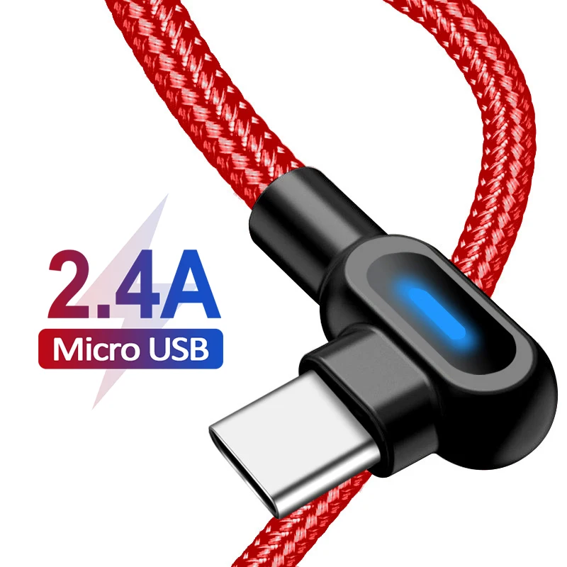 

0.25/1/2M 90 Degree USB Type C Data Cable Micro USB Charger for iPhone X XR XS MAX 6 6S 7 8 Plus LED Mobile Phone Cable
