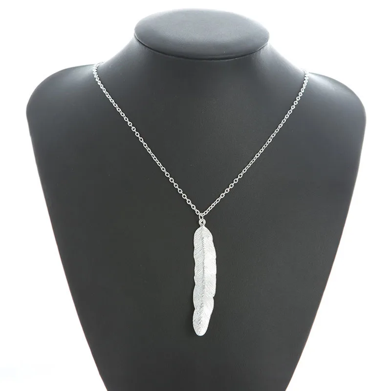 Silver Новинка, модное женское винтажное длинное ожерелье, ювелирное изделие, серебро, золото, простые ожерелья с подвеской в виде пера, цветные ювелирные изделия, подарки - Окраска металла: Silver