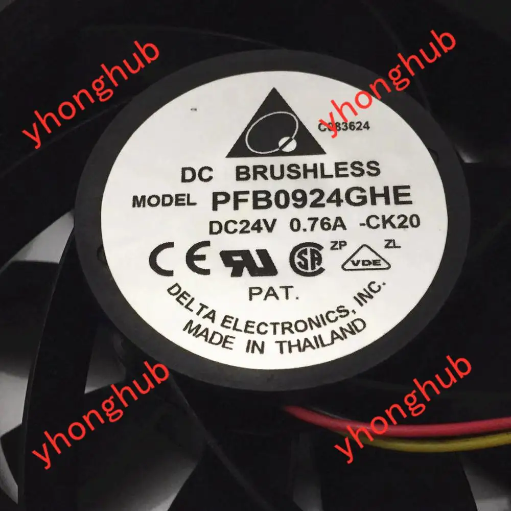 Delta Electronics PFB0924GHE CK20 Сервер охлаждающий вентилятор DC 24V 0.76A 92X92X38mm 3 жильный|fan dc|square