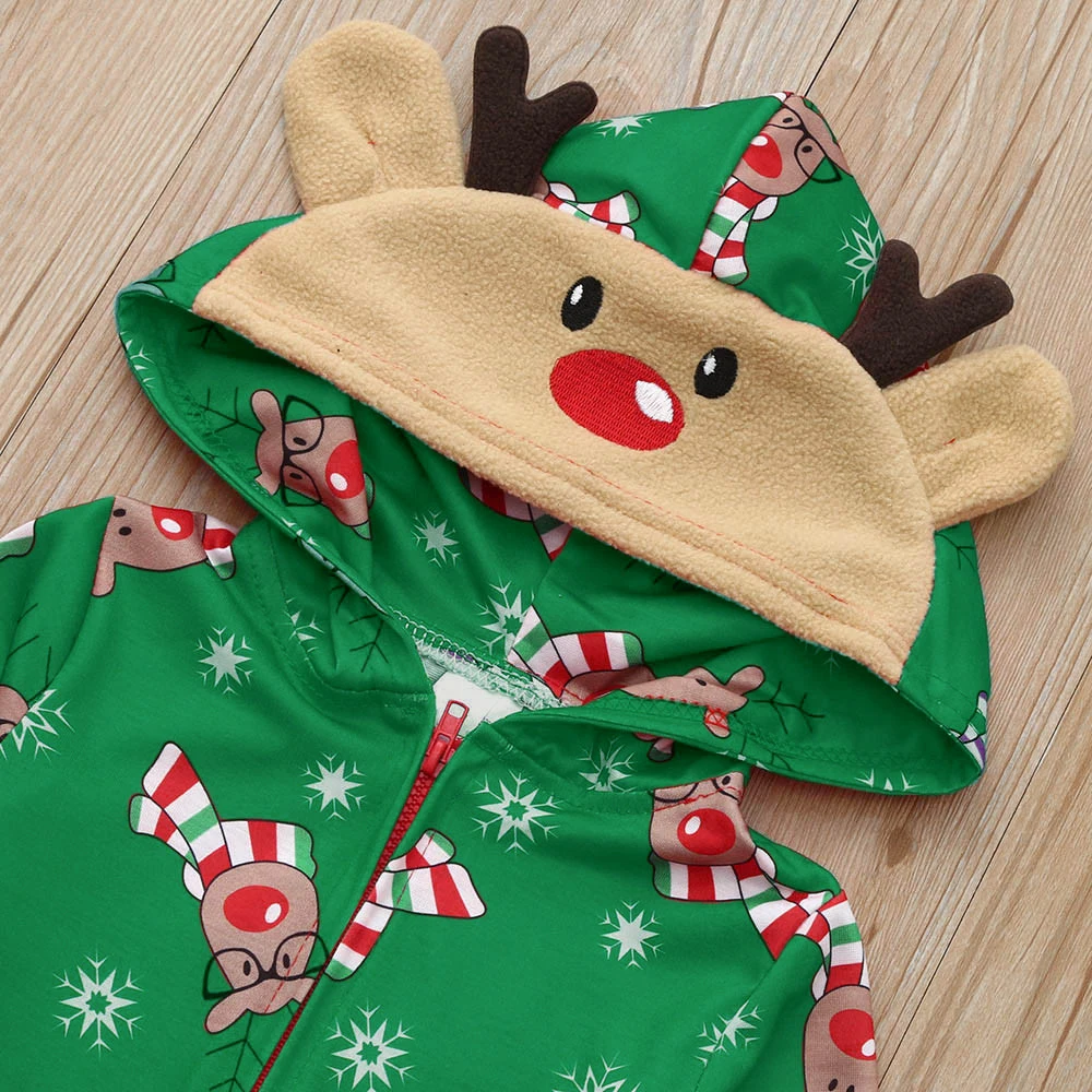 Рождественские Семейные рождественские пижамы для детей и взрослых; пижамный комплект с капюшоном; комбинезон с принтом оленя; модная повседневная одежда; одежда для сна; подарки