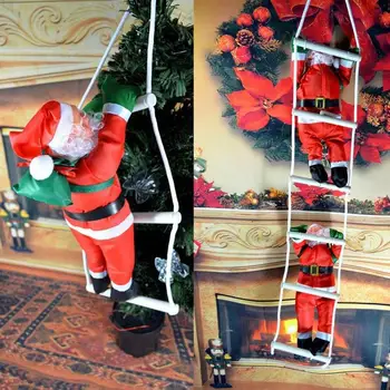 

Christmas Santa Claus Climbing Stairs On Rope Ladder Xmas Trees Hanging Home Decor Gift