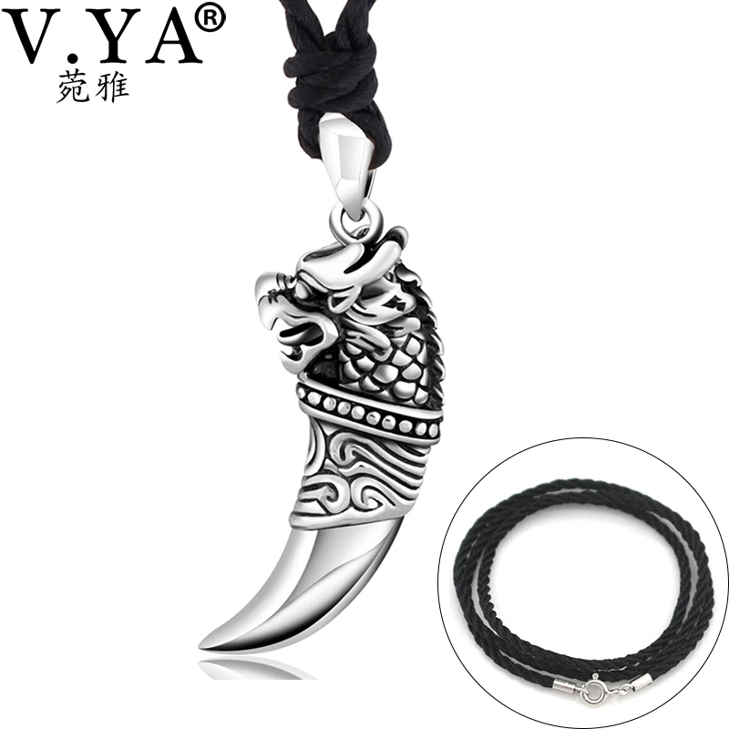 

V.YA S925 Thai Silver Punk Rock Dragon Head Pendant Cool Fashion Wolf Teeth Animal Pendant for Men