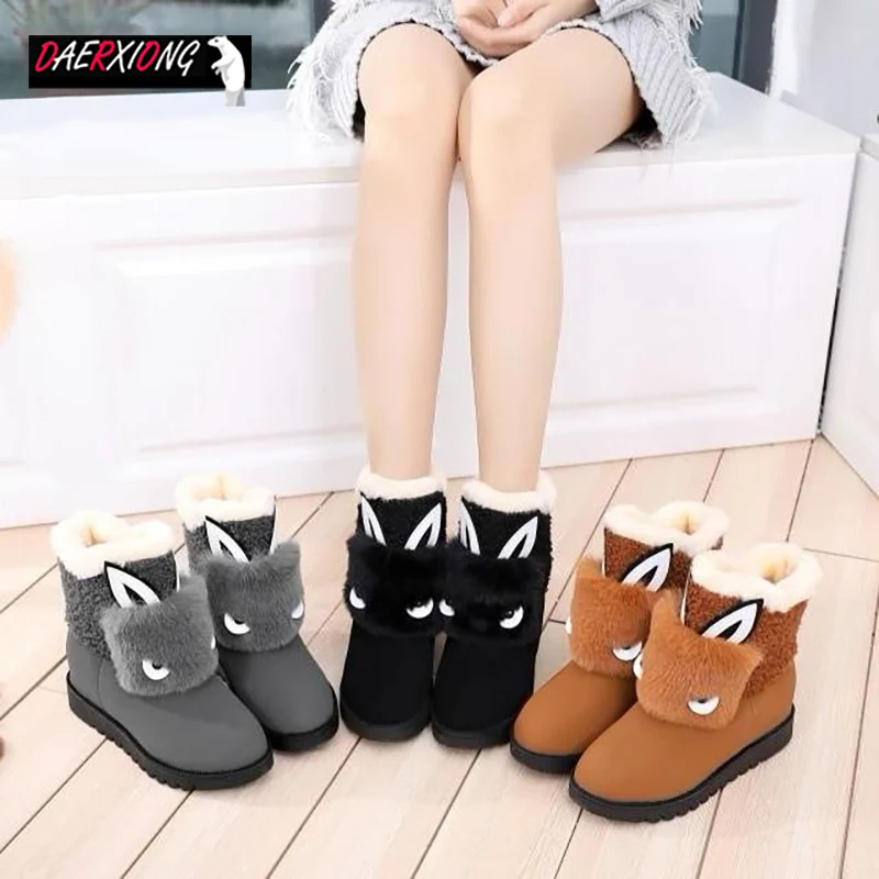 

Snow boots female 2019 new winter Korean version student warm non-slip women's cotton shoes Thick Heel Flat Woman Socks Boots