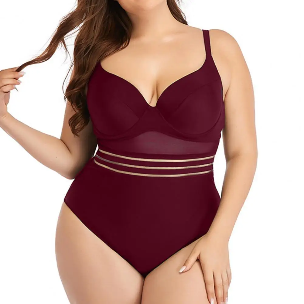 

Hot Sale 2021 New Fashion Women Swimsuit Mesh One Piece Swimwear Solid Color Swimming Beachwear Bathing Suits Plus Size bikini