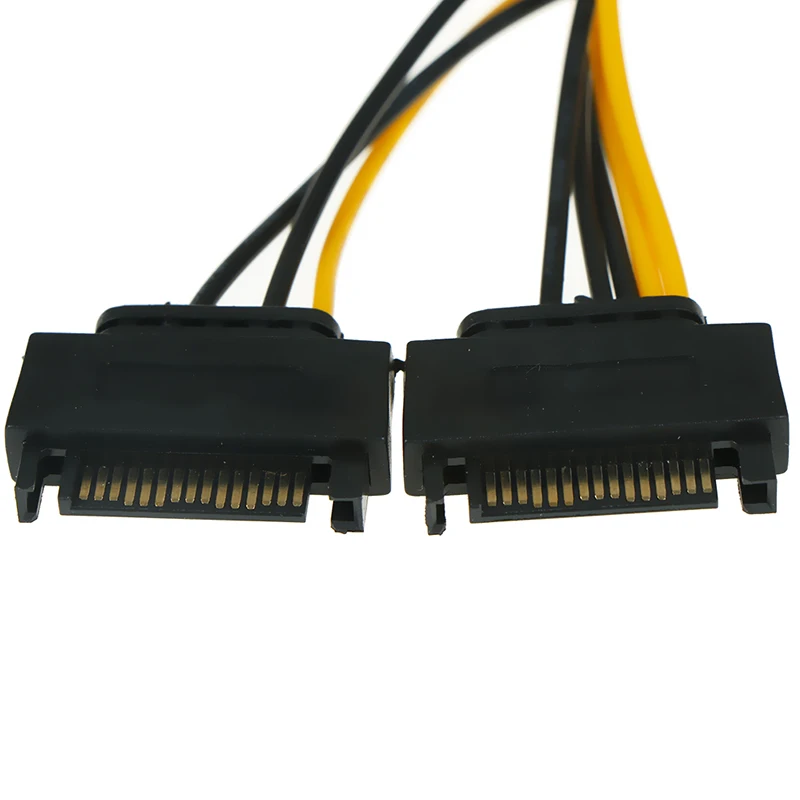 20CM 1 IN 2 Male 15Pin to 8Pin SATA Cable Dual SATA Power Cable 15P to 8P Graphics Card 18AWG Wire Connector for Mining Miner