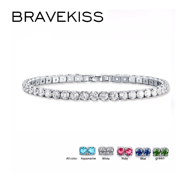 BRAVEKISS 5 цветов, модный роскошный хрустальный Теннисный браслет, циркониевые бусины, браслет, цепочка, браслеты для женщин, BUB0097