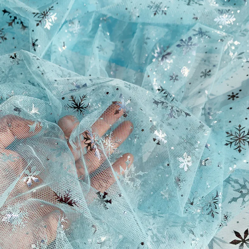 150*100cm Snowflake Tulle Rainbow Silver Snow Star DIY Handmade Fabric for Baby Dress Wedding Birthday Bouquet Supplies