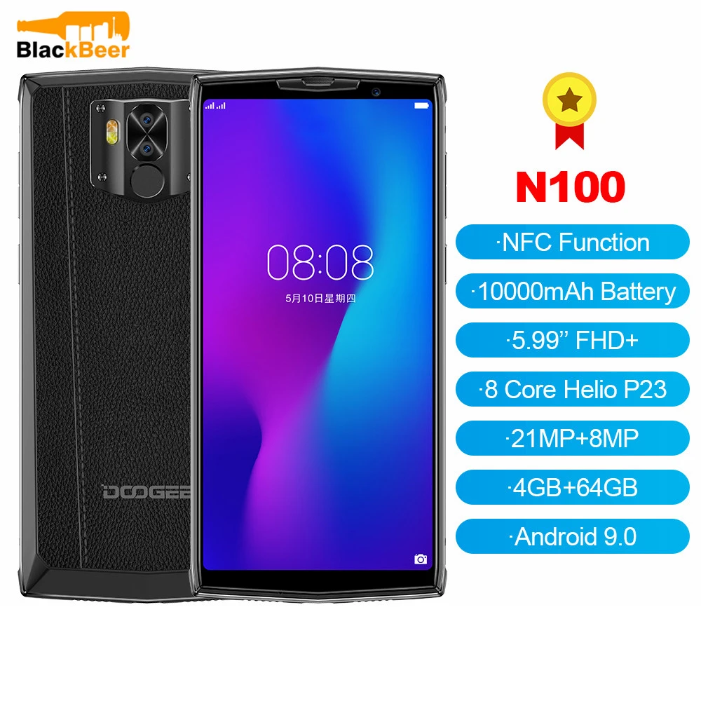  DOOGEE N100 5.99 Inch Smartphone MT6763 Octa Core Mobile Phone Android 9.0 Cellphone 4GB 64GB 10000