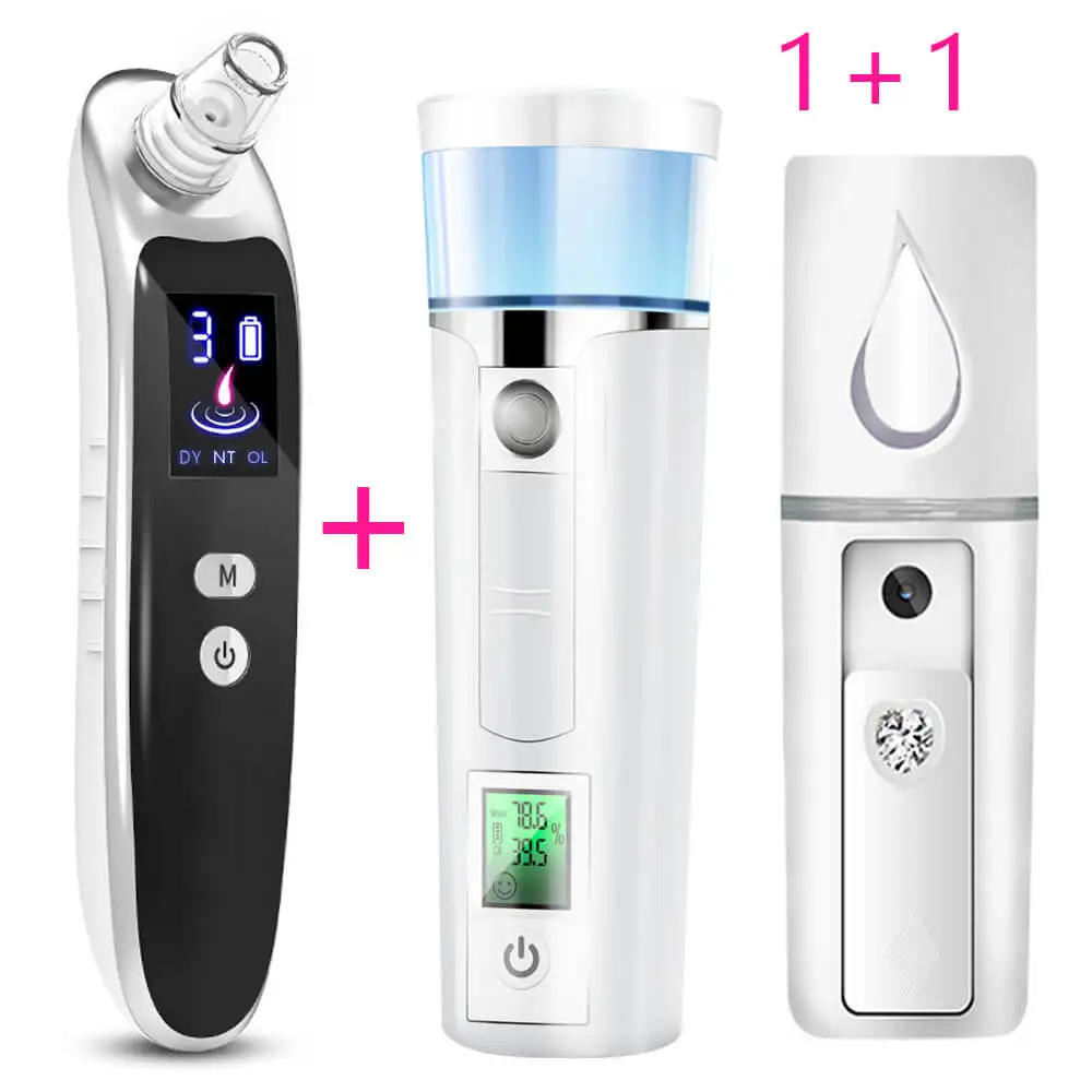 

Blackhead Remover Vacuum Suction Face Deep Pore Cleaner Facial Acne Pimple Removal Extractor + Face Steamer Mini Nano Sprayer