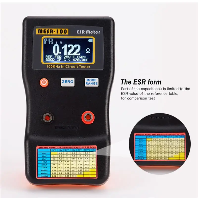 MESR100 ESR Capacitance Meter Ohm Meter Professional Measuring Capacitance Resistance Capacitor