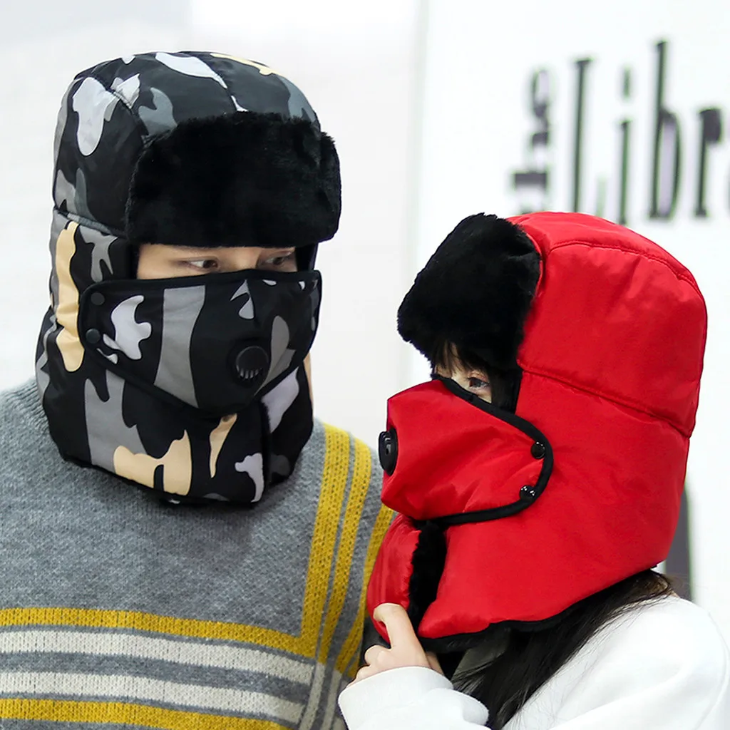 Зимние шапки-бомберы унисекс для походов и охоты, утолщенная Балаклава из хлопка с мехом, теплая русская маска с черепом, зимняя шапка