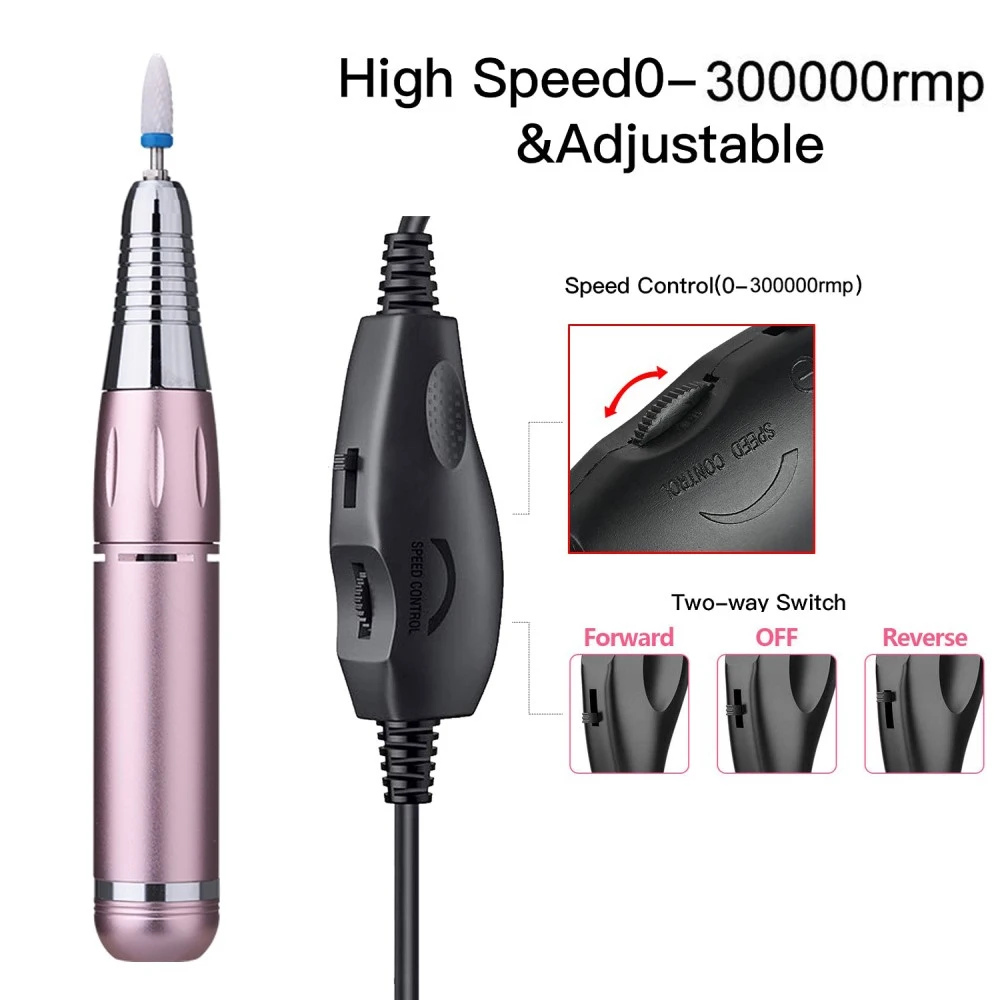 아크릴 손톱 용 휴대용 전기 네일 드릴 35000RPM 네일 파일 매니큐어 페디큐어 연마 네일 아트 장비 네일 살롱 도구