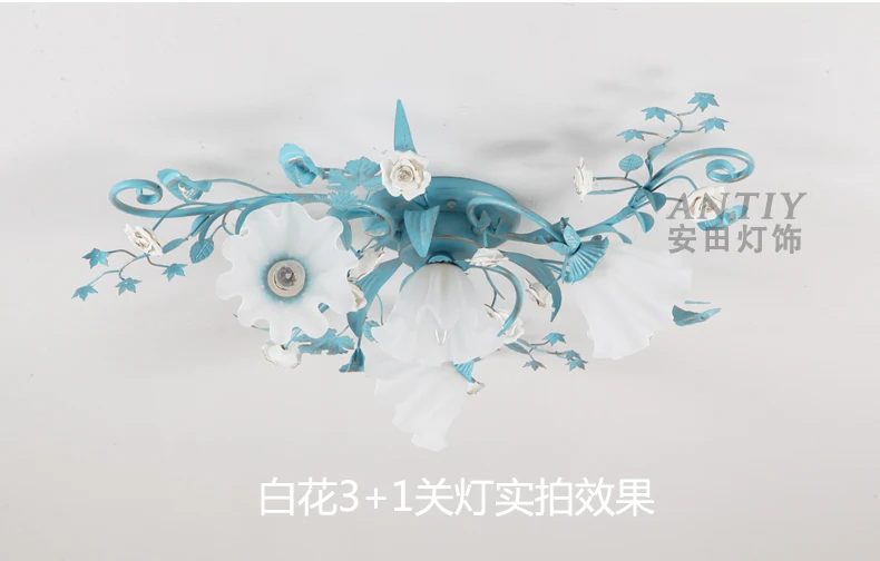 Korean Pastoral Simple Flower and Grass ceiling lamp Restaurant Cafe Bedroom Mediterranean Romantic Colored Rose ceiling lamp