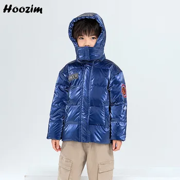 

Winter White Duck Down Jacket Boys 6-12 Years Casual Royal Blue Minimalist Outerwear Boys Simple Detachable Cap Coat For Girls
