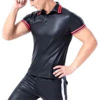 Plus Size Mens T-shirts Faux Leather Short Sleeve Shirts Tee Sports Fitness Body Shapers Streetwear Undershirts Casual Outfits - Image 4