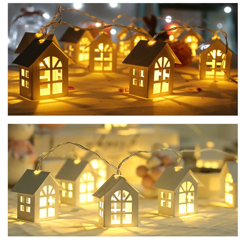 Светодиодный Сказочный Ретро светодиодный светильник в форме рождественского домика, свадебная гирлянда, Новогодние рождественские украшения для дома
