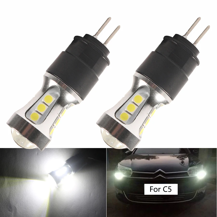 2pcs White 6000k No Error Hp24w G4 Led Bulbs For Citroen C5 Daytime