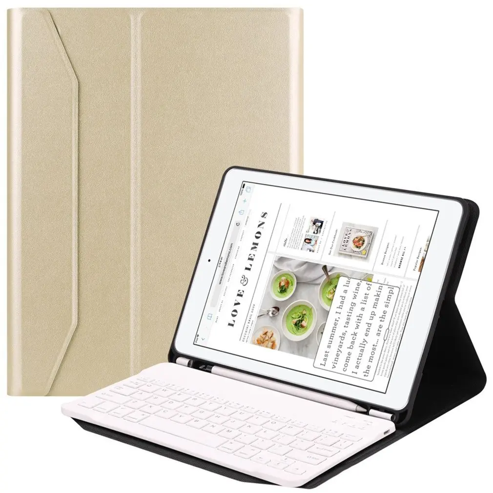 Беспроводной чехол с клавиатурой Bluetooth для IPad 9,7 с держателем для карандашей, умные устройства из искусственной кожи, полный чехол для планшета и ноутбука - Цвет: Gold