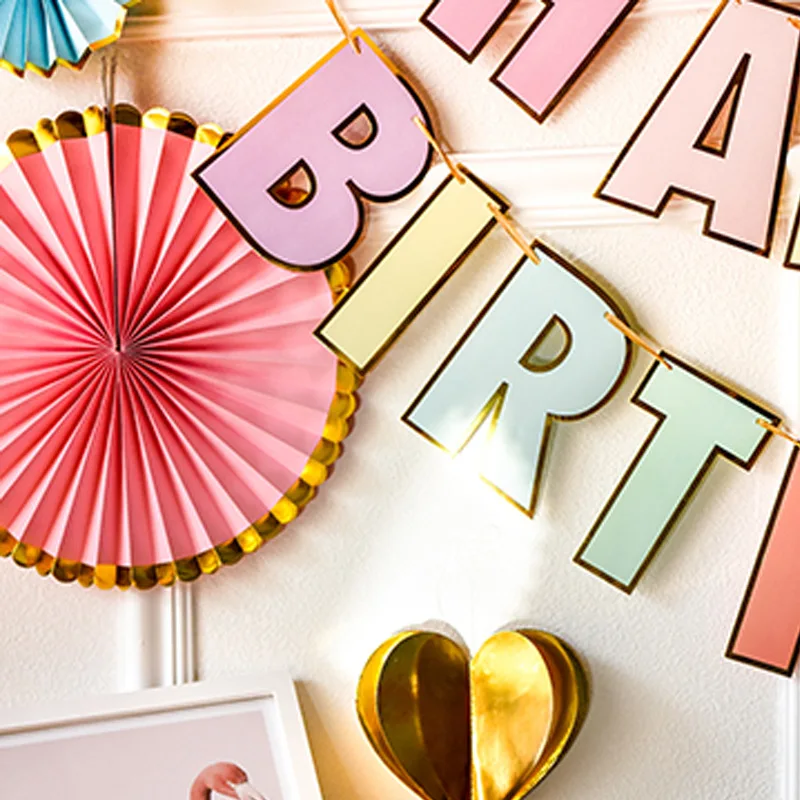 Party Decorations Birthday Banner Birthday Streamers Happy Birthday Banner Candy Bar Garland Decor Bronzing Macaron Happy Birthday Bunting First Party Supplies Baby Shower