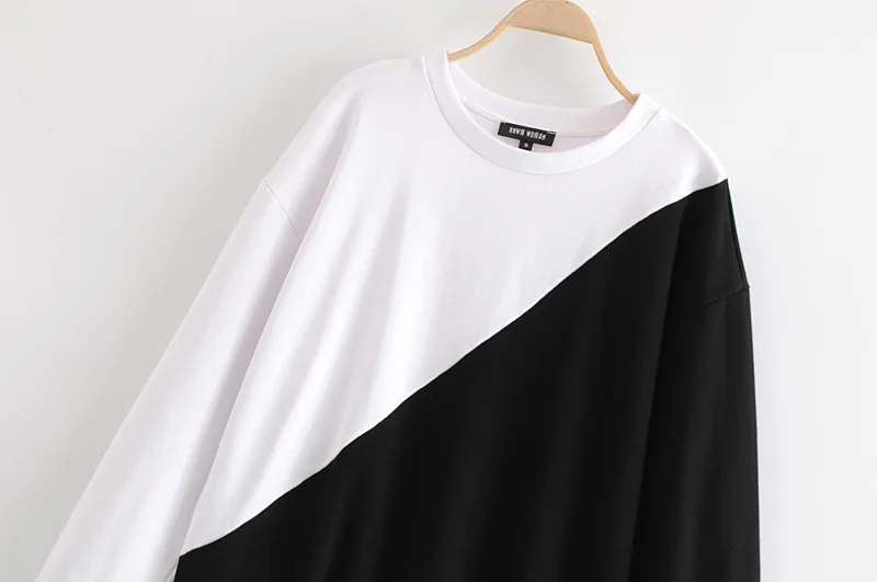 Fashion Za Women Sweatshirt Casual White Black Patchwork Oversized Sweatshirts Long Sleeve O Neck Pullover female Loose Top