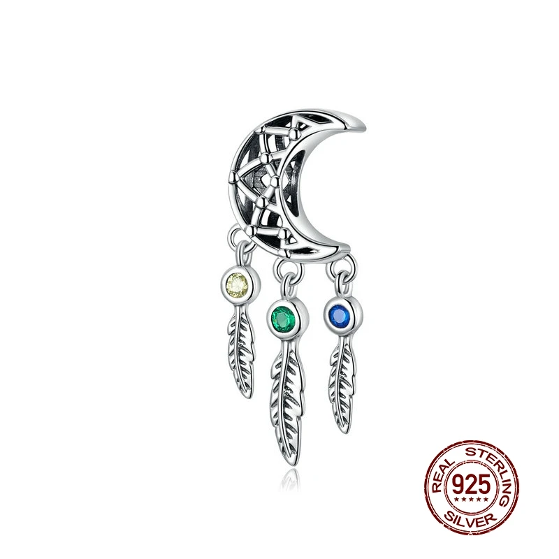 MOWIMO 100% Real Sterling Silver Moon Dreamcatcher Dangle Charms Fit Original Bracelet &amp Bangle Pendant Beads BKC1232 | Украшения и