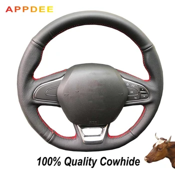 

Hand-stitched Black Genuine Leather Steering Wheel Cover for Renault Kadjar Koleos Megane Talisman Scenic 2016 2017
