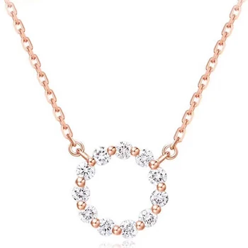 

18K Rose Gold Real Diamond Women Pendant Necklaces Round Wedding Party Engagement Anniversary Necklaces Birthday Present