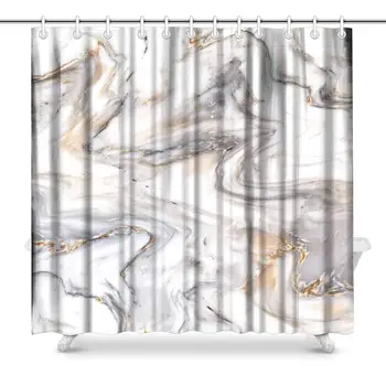 

Abstract Luxurious White Golden Marble Stone Wall Tile Decor Waterproof Polyester Bathroom Shower Curtain Bath Decorations with