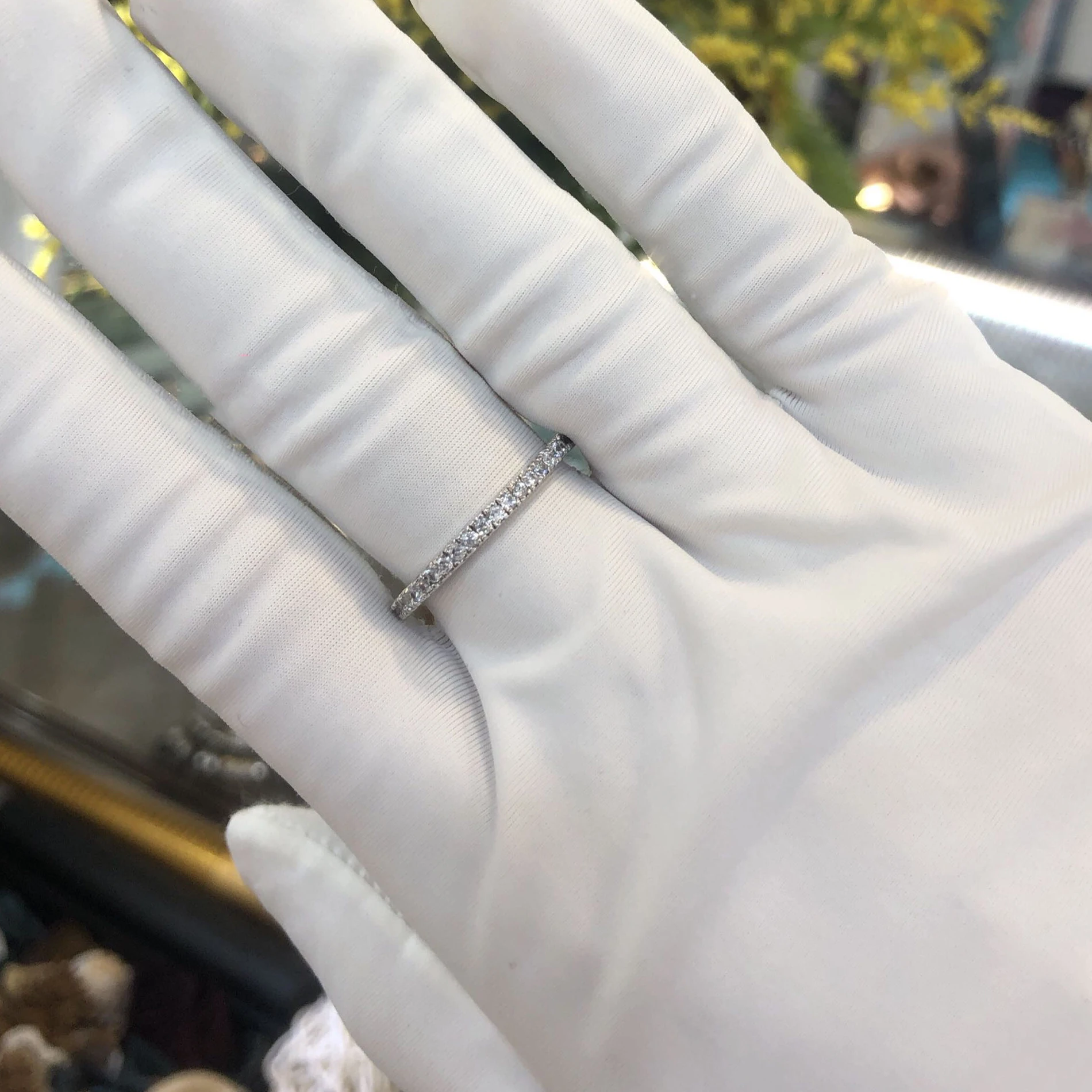 Изготовленное на заказ кольцо вечности из белого золота 9 к, кольцо с муассанитом, кольцо для помолвки, подходящее кольцо для женщин