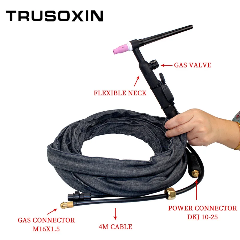 Welding Tools Parts 4M WP9FV Air Cooled Argon Flexible TIG Welding Gun Torch With Large Nut Connector