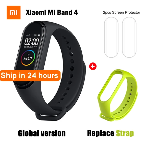 Global Xiaomi mi Band 4 Смарт-часы пульсометр фитнес-браслет Xiaomi mi-браслет глобальная Версия спортивные музыкальные часы mi Band 4 - Цвет: GB add Lime Strap