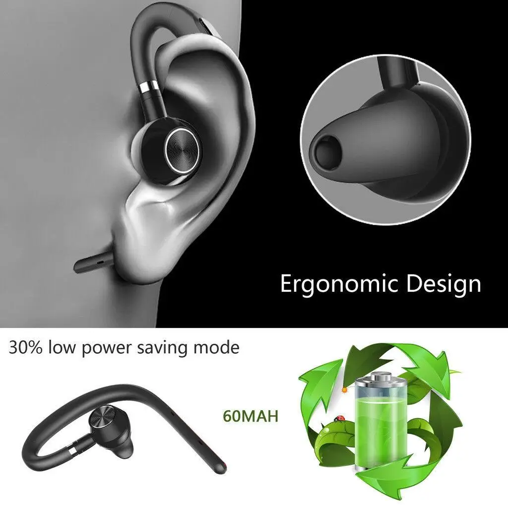 Bluetooth Earpiece Wireless Earphone Headset with Mic for iPhone 11 XR XS LG Samsung S20 S10 S9 S8 S7 Huawei P40 P30 P20 P10