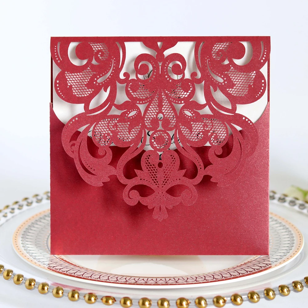  10pcsPaper Laser Cut Bronzing Wedding Baby Shower Invitation Cards with Flower Hollow Favors Invita - 4.0004E+12